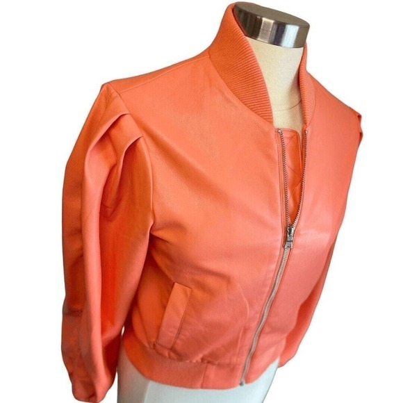 NWT House Of Harlow Vegan Leather Coral Bomber Jacket - SMALL. MSRP $349 - Picture 2 of 7